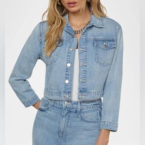 NEW L’Agence Koda Cropped Denim Jacket MEDIUM Lightweight Light Wash (flaw)